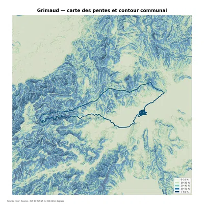 Carte des pentes sur la commune de Grimaud