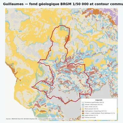 Carte géologique BRGM de Guillaumes avec contour communal