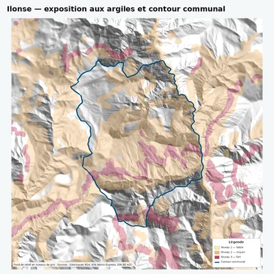 Carte argiles RGA de Ilonse avec contour communal