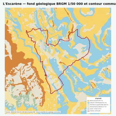 Carte géologique BRGM de L\ avec contour communal