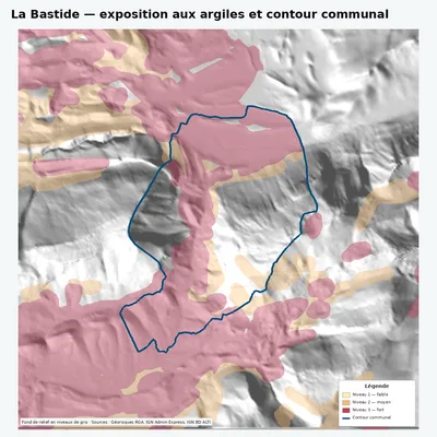 Carte argiles RGA de La Bastide avec contour communal