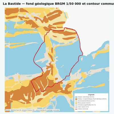 Carte géologique BRGM de La Bastide avec contour communal