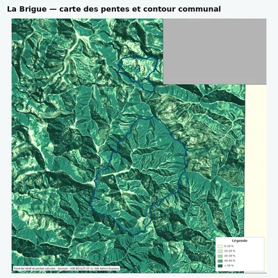 Carte des pentes de La Brigue avec contour communal