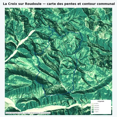 Carte des pentes de La Croix sur Roudoule avec contour communal