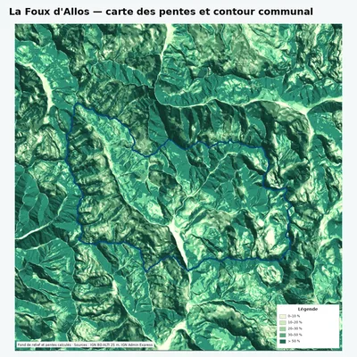 Carte des pentes de La Foux d\ avec contour communal