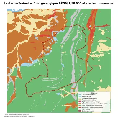 Carte géologique BRGM de La Garde-Freinet avec contour communal