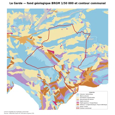 Carte géologique BRGM de La Garde avec contour communal