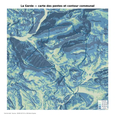 Carte des pentes sur la commune de La Garde