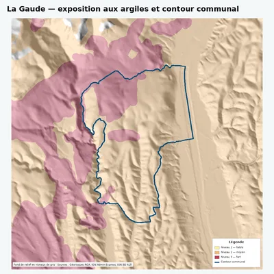 Carte argiles RGA de La Gaude avec contour communal