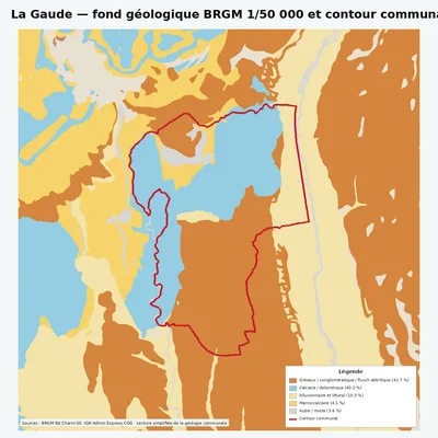 Carte géologique BRGM de La Gaude avec contour communal