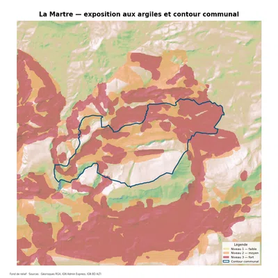 Carte d’exposition au retrait-gonflement des argiles à La Martre