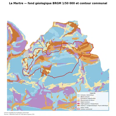 Carte géologique BRGM de La Martre avec contour communal