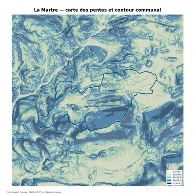 Carte des pentes sur la commune de La Martre