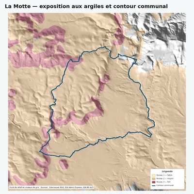 Carte argiles RGA de La Motte avec contour communal