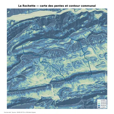 Carte des pentes sur la commune de La Rochette