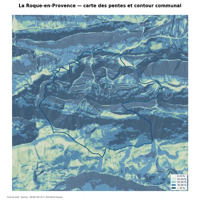 Carte des pentes sur la commune de La Roque-en-Provence