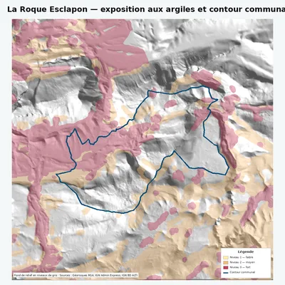 Carte argiles RGA de La Roque Esclapon avec contour communal