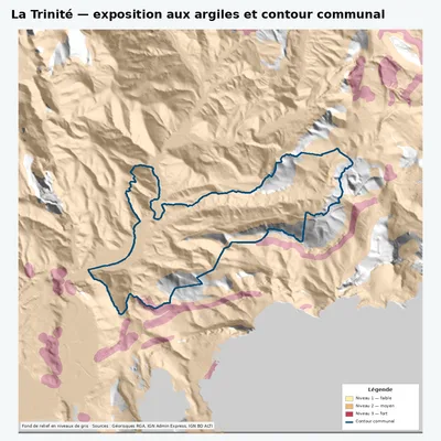 Carte argiles RGA de La Trinité avec contour communal