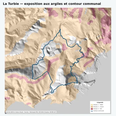 Carte argiles RGA de La Turbie avec contour communal