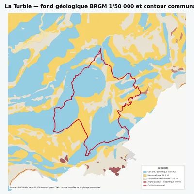 Carte géologique BRGM de La Turbie avec contour communal
