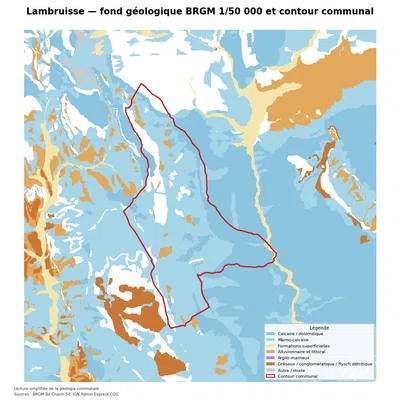 Carte géologique BRGM de Lambruisse avec contour communal