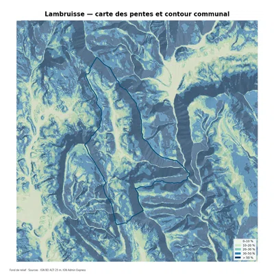 Carte des pentes sur la commune de Lambruisse
