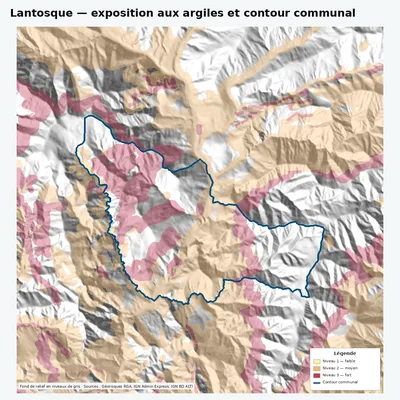 Carte argiles RGA de Lantosque avec contour communal