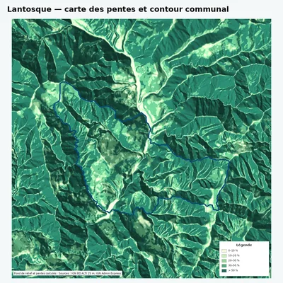 Carte des pentes de Lantosque avec contour communal