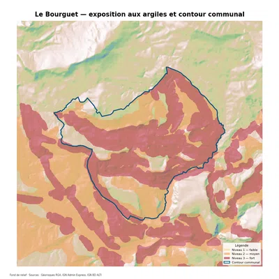 Carte d’exposition au retrait-gonflement des argiles à Le Bourguet
