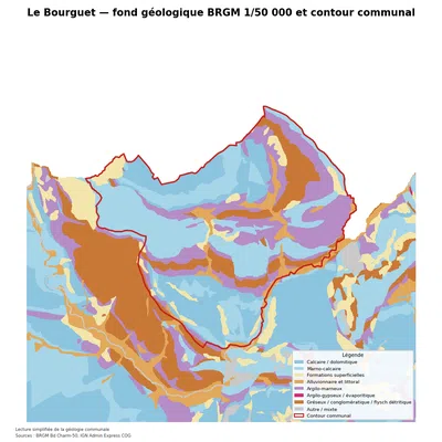 Carte géologique BRGM de Le Bourguet avec contour communal