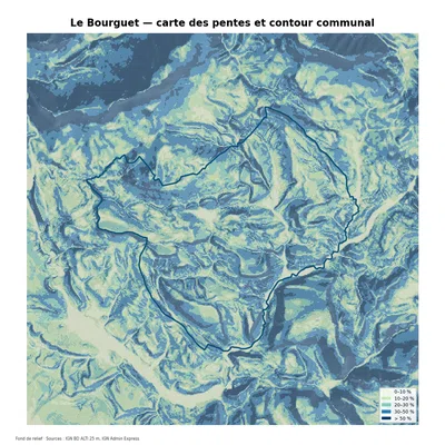Carte des pentes sur la commune de Le Bourguet