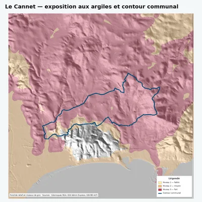 Carte argiles RGA de Le Cannet avec contour communal