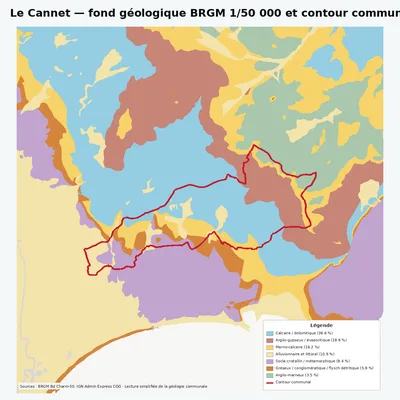 Carte géologique BRGM de Le Cannet avec contour communal