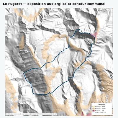 Carte argiles RGA de Le Fugeret avec contour communal
