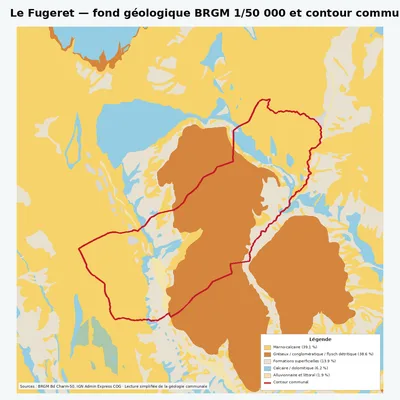 Carte géologique BRGM de Le Fugeret avec contour communal