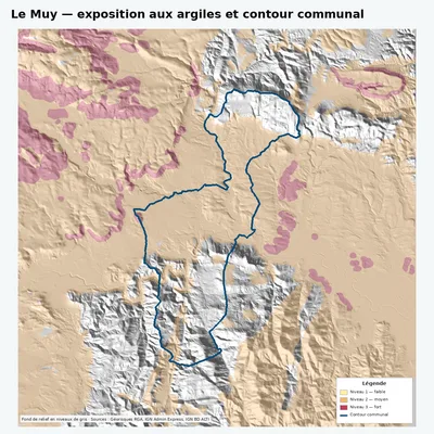 Carte argiles RGA de Le Muy avec contour communal