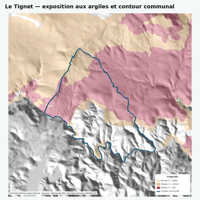 Carte argiles RGA de Le Tignet avec contour communal