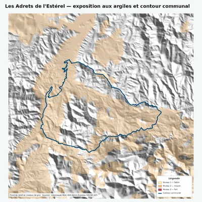 Carte argiles RGA de Les Adrets de l\ avec contour communal
