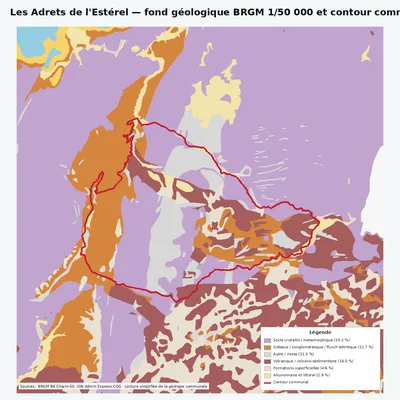 Carte géologique BRGM de Les Adrets de l\ avec contour communal