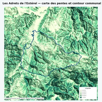 Carte des pentes de Les Adrets de l\ avec contour communal