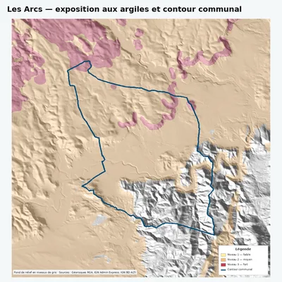 Carte argiles RGA de Les Arcs avec contour communal