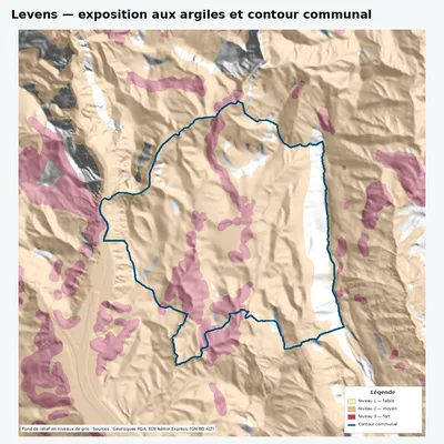 Carte argiles RGA de Levens avec contour communal