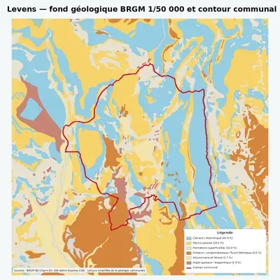 Carte géologique BRGM de Levens avec contour communal