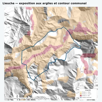 Carte argiles RGA de Lieuche avec contour communal