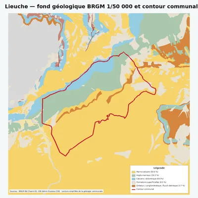 Carte géologique BRGM de Lieuche avec contour communal