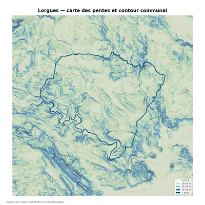 Carte des pentes sur la commune de Lorgues