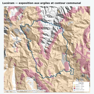Carte argiles RGA de Lucéram avec contour communal