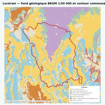 Carte géologique BRGM de Lucéram avec contour communal