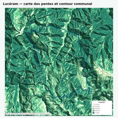 Carte des pentes de Lucéram avec contour communal