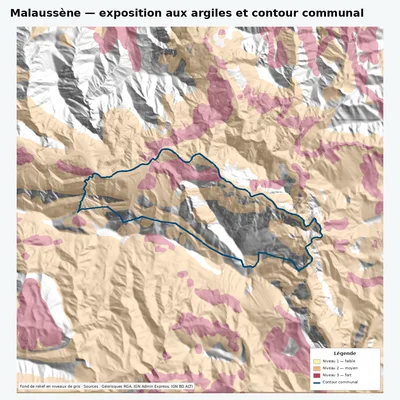 Carte argiles RGA de Malaussène avec contour communal